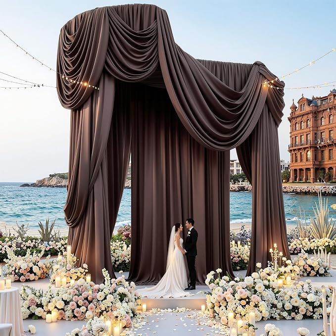 50x20ft Brown Ceiling Drapes, 10 Panels 20ft Height Wrinkle-Free Tent Draping Curtains for Wedding Party Tent Canopy Arch Backdrop Decorations