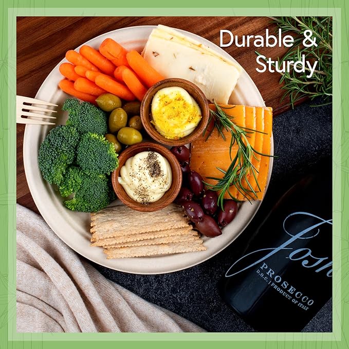 Bamboo Compostable Dinner Plates (500-Pack, 9-inch) | Sturdy & Microwave Safe | Heavy Duty Plates Disposable | PFAS Free, Biodegradable | FSC Certified Alternative to Plastic