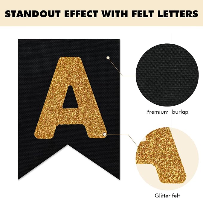 Custom Banner Kit, 28 Burlap Banner with 95 Felt Letters, Make Your Own Diy Customizable Kit for Birthday Wedding Party Decorations