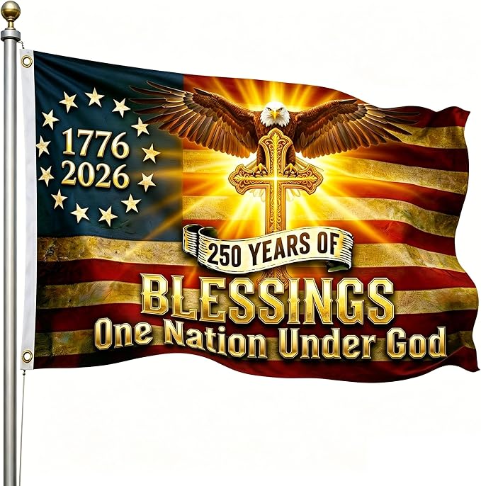 250 Anniversary USA Flag, Double Sided 3-Ply 3x5 FT Patriotic 1776-2026 USA Flag, Outdoor Banner, One Nation Under God, 250th Anniversary Celebration Decor for 4th of July Decorations (Black)