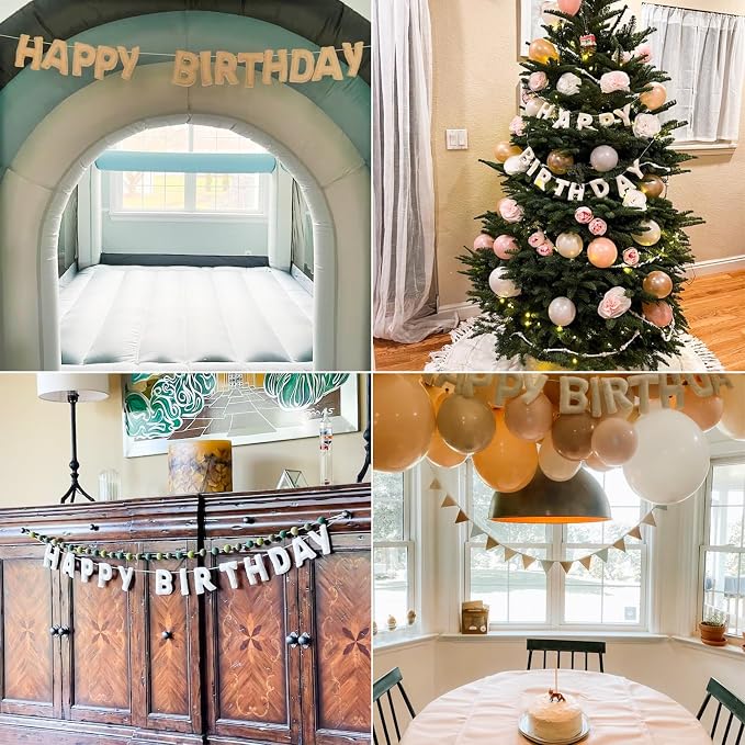 Pre-Strung Happy Birthday Banner - Felt Ball Garland, White Theme Party Decorations, HAPPY BIRTHDAY Garland, Personalized Birthday Sign for Birthday Decor, Party Decor, Photo Prop (White Happy Birthday Banner)