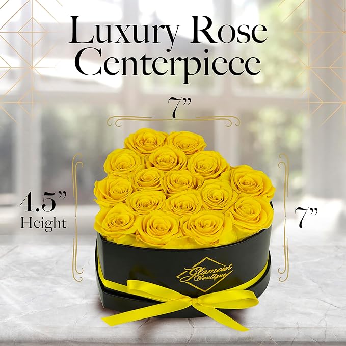 GLAMOUR BOUTIQUE 16 Flower Forever Heart Shape Box, Mothers Day Gift For Mom, Eternal Preserved Roses Gift for Her, Flowers bouquet, For Birthday, Anniversary, Girlfriend - Yellow (Color-Treated)