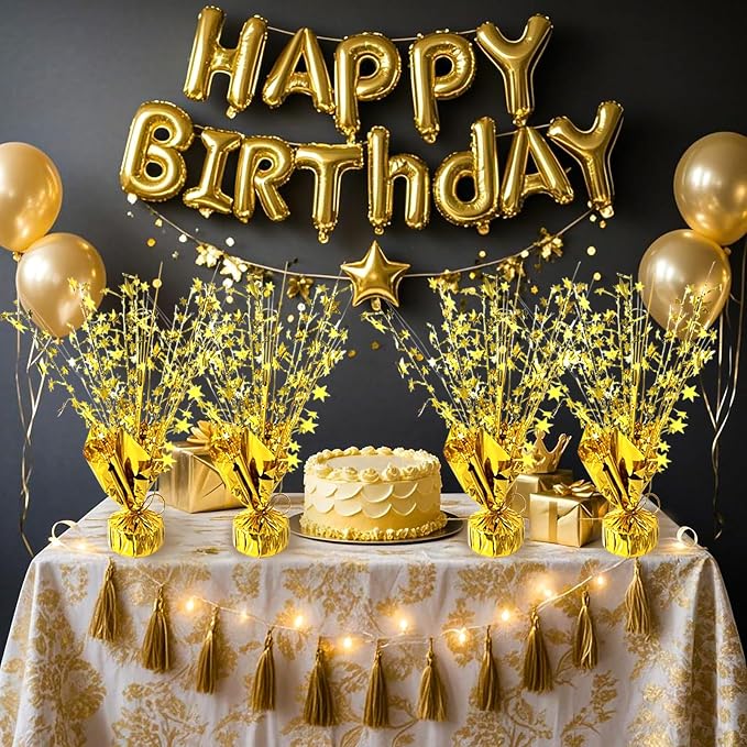 12 Pcs Metallic Foil Spray Centerpiece Party Star Table Decoration Brust Glitter Table Topper Decor for Birthday Graduation Holiday Christmas Dining Celebration New Year Party Supplies, Gold