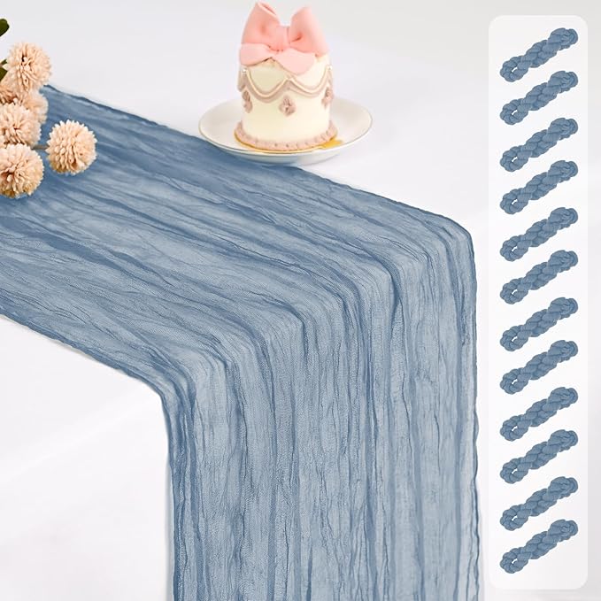 12 Pack Dusty Blue Table Runner, Cheesecloth Table Runner Long Romantic Semi Sheer Rustic Boho Gauze Table Runners for Wedding Bridal Shower Birthday Party Decorations(17.7×108 Inch)