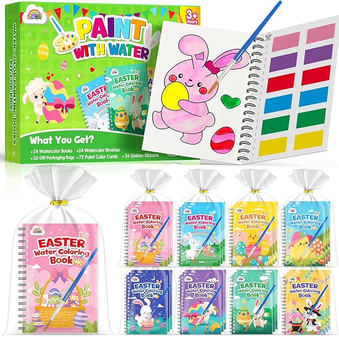 ZMLM Toddler Easter Basket Stuffers - 24 Mini Easter Coloring Books for Kids 4-8, Bulk Easter Gifts for Kids Party Favors,Goodie Bag Stuffers Birthday Return Gifts Prizes