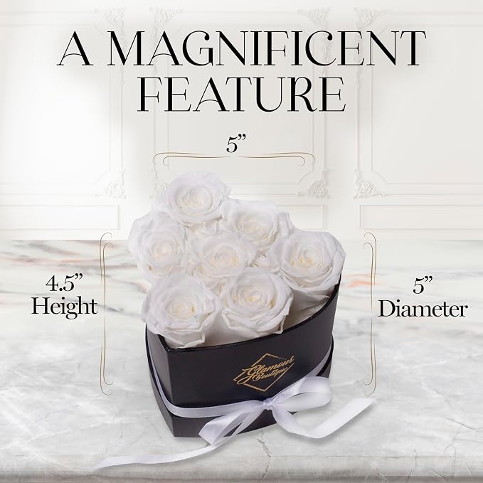 GLAMOUR BOUTIQUE 7 Flower Forever Heart Shape Box, Mothers Day Gift For Mom, Eternal Preserved Roses Gift for Her, Flowers bouquet, For Birthday, Anniversary, Girlfriend - White