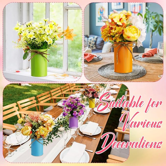 Rustic Vase for Table Centerpieces 4.33 Inch Small Petite Flower Vase with Twine Bow Vintage Farmhouse Decor for Wedding Reception Dining, Home Galvanized Metal Buckets(Multicolor,24 Pcs)