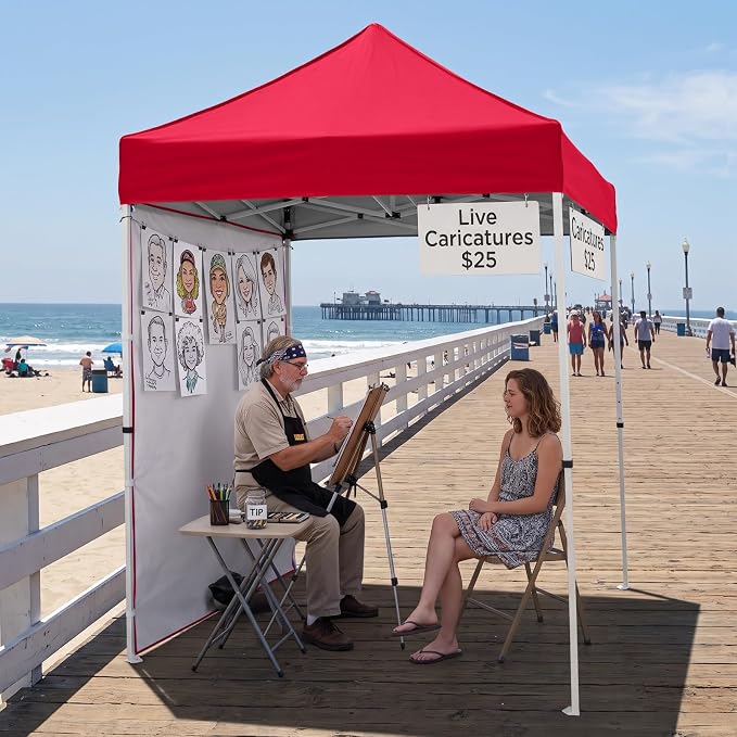 EAGLE PEAK Pop up Canopy 5x5, Outdoor Portable Canopy Tent with One Removable Sunwall, Carry Bag Included, Red