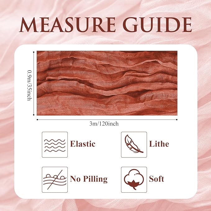 2PCS Fall Table Runner Cheesecloth 10FT Terracotta Boho Burnt Orange Gauze Cheese Cloth Rustic Sheer Table Runners for Wedding Bridal Baby Shower Party Decoration