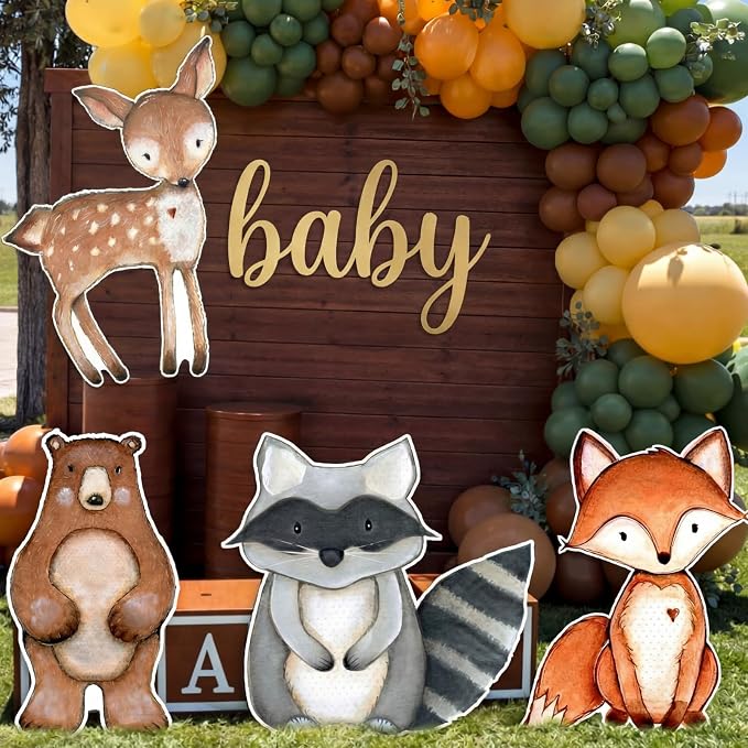 Gemscream 4 Pcs Large Woodland Animal Party Decorations 24 Inch Woodland Classroom Decor Cute Forest Animal Cardboard Cutouts Cartoon Jungle Photo Booth Prop for Birthday Baby Shower Nursery Party