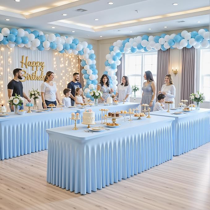 4 Pack Baby Blue Table Cloth for 6 Foot Rectangle Tables Spandex Fitted Tablecloth 6ft Stretch Table Covers Skirt Baby Blue Banquet Tablecloths Wrinkle Free Tablecloth for Party Wedding Birthday Event