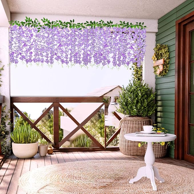 ZINHO 60 Branches Wisteria Hanging Flowers, Artificial Wisteria Flowers Garland for Wedding Arch Ceremony Party Garden Home Backdrop Decor (Purple White)