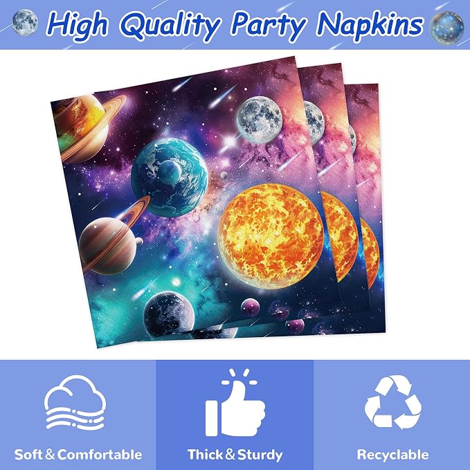 168PCS Planet Party Supplies for Girls Boys Space Themed Happy Birthday Party Decorations Galaxy Planet Outer Space Paper Plates Napkin Cups Forks Knives Straw Tableware for 24 Guests