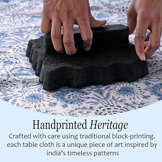 CPC Tablecloth 100% Cotton 72x160 Inch Indian Block Print Rectangle Table Cover, Blue Table Cloth for Weddings, Spring/Summer, Barbeque - Indigo Blue
