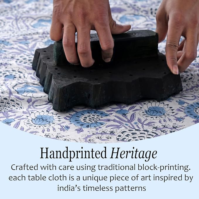 CPC Tablecloth 100% Cotton 72x140 Inch Indian Block Print Rectangle Table Cover, Blue Table Cloth for Weddings, Spring/Summer, Barbeque - Indigo Blue
