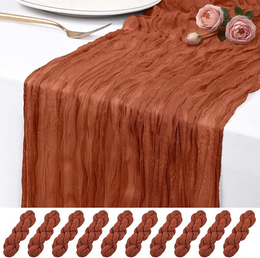10 Pack Terracotta Cheesecloth Table Runner 17x108 Inch Semi Sheer Boho Rustic Gauze Cheese Cloth Table Runners for Wedding Party Birthday Baby Shower Home Décor