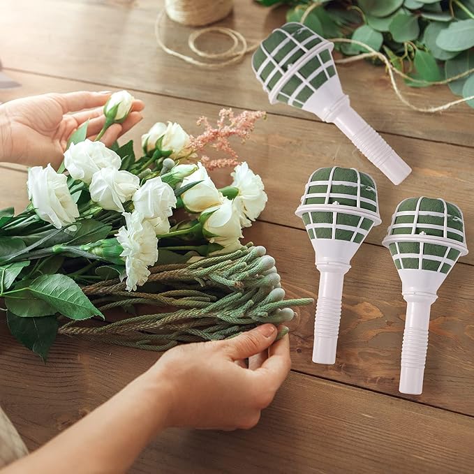 Geiserailie Wedding Bouquet Holder Bridal Bouquet Holders for Artificial Flowers Foam Bouquet Holder Handle for Weddings Flower Arrangement Gardening Supplies (6 Pieces)