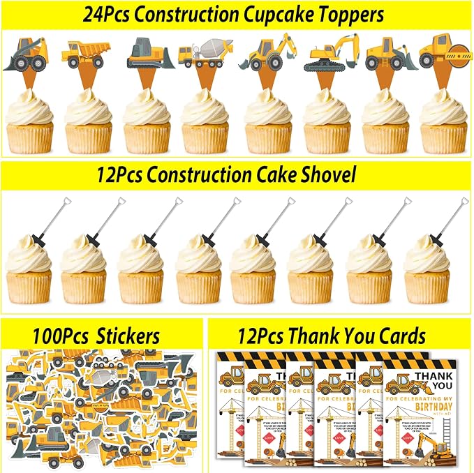 PLOUGVI 232PCS Construction Birthday Party Supplies Decorations Favors, Construction Theme Toys for Goodie Bag Stuffer, Pinata Filler Gifts