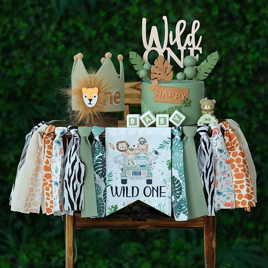 Wild One Birthday High Chair Banner Party Decoration For Boys Jungle Theme Decorative For Kids Bedroom