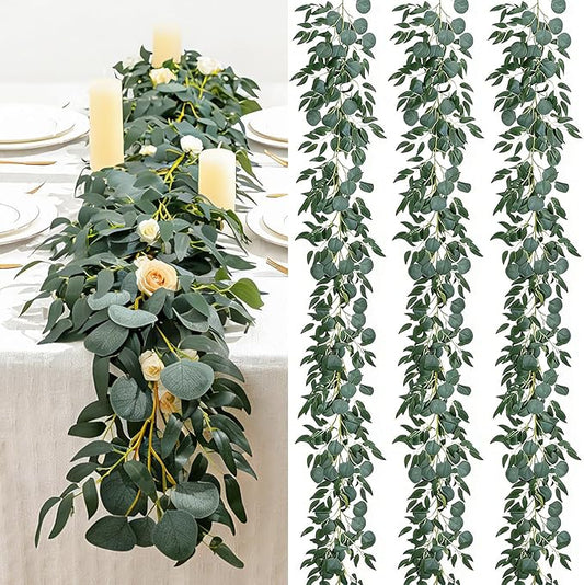 dallisten 3 Strands Artificial Vines Kit, 78" Silk Eucalyptus Ivy Garland Green Leaves Natural Odorless, Fake Greenery Hanging Plants Decoration for Home, Bedroom, Wall, Party, Wedding Decor
