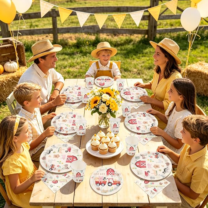 250Pcs Farm Chicken Party Supplies Silly Goose Chicken Flower Horse Cow Plates Napkins Cups Forks Farm Animals Disposable Tableware Set for Farmer Kids Tea Party Baby Shower Party Decor Serves 50