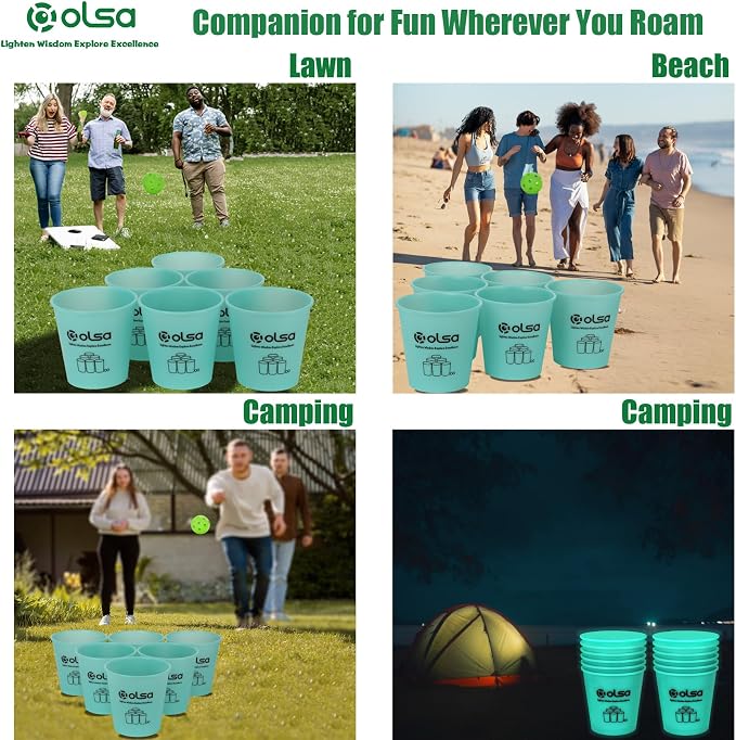 Olsa Giant Yard Pong Set, Toss Family Games for Beach Camping Lawn Backyard Party, Indoor Outdoor Party Games for Adults and Family(Green Glow in Dark)