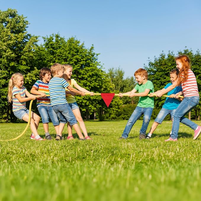 Tug of War Rope for Kids & Adults - 40ft Soft Cotton Outdoor Pulling Rope with Flag for Team Building Activities Field Day Family Reunions Birthday Parties Camping Games- Yellow