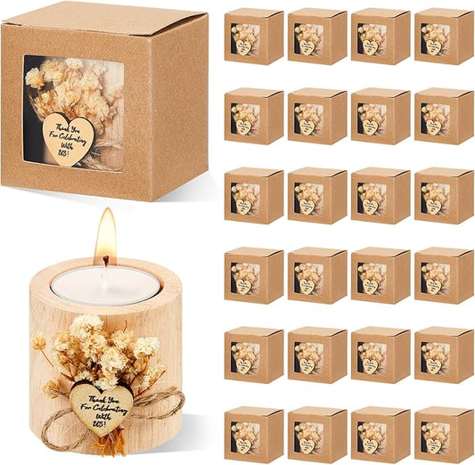 24 Pcs Rustic Wedding Party Favor Candle Holders Bridal Shower Favors Wooden Candles Favors Gifts Souvenirs for Guest Romantic Gifts Wedding Decorations (Light Brown)