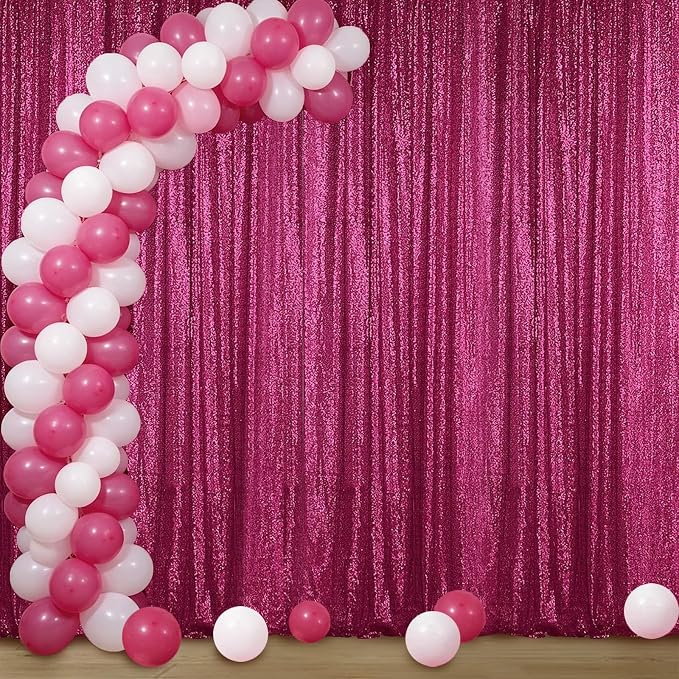 Sugargirl Fuchsia Sequin Backdrop Curtain 4FTx8FT Glitter Fuchsia Background Drapes Sparkle Photography Backdrop for Party Wedding Birthday Wall Decoration(1 Panel)