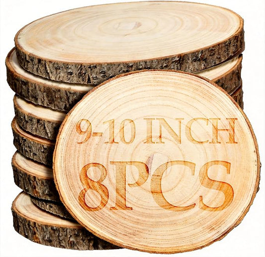 Wood Slices for Centerpieces,Large Wood Slices 8 Pcs 9-10 Inches Natural Paulownia Wood Rounds Natural Wood Slices,Wood Slabs for Weddings Centerpieces Decor and DIY Painting Crafts (9-10 inch 8 Pcs)