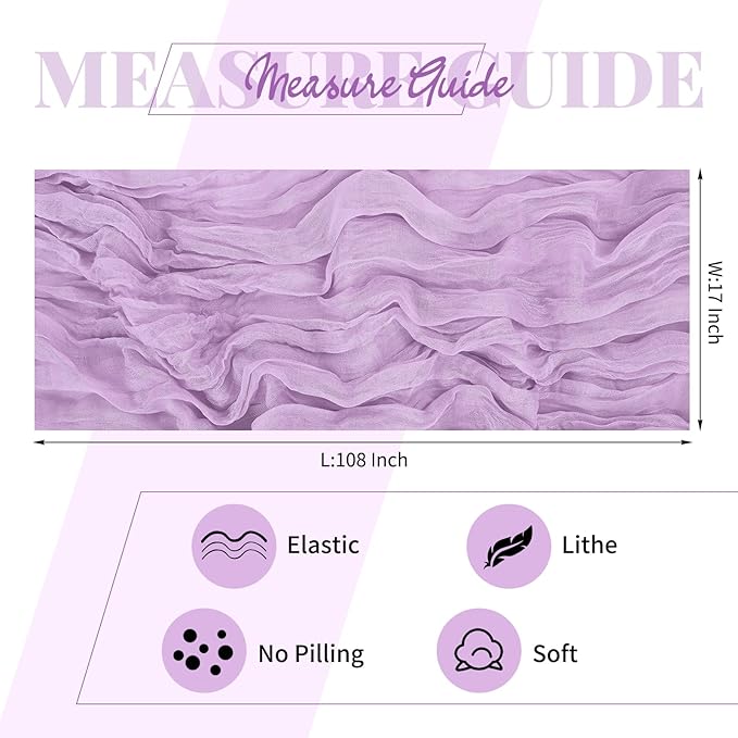 25 Pack Lavender Cheesecloth Table Runner 17 x 108 Inch Fall Thanksgiving Boho Rustic Farmhouse Gauze Cheese Cloth Runner for Wedding Party Baby Shower Home Decor Holiday Decorations
