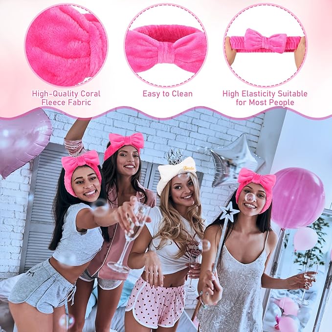 40 Pcs Bachelorette Favor Set Include Headband Scrunchies Hair Claw Clips Hairbrush and Makeup Bag for Bridal Shower Party Gifts Bridesmaid Wedding Supplies(White and Rose Red)