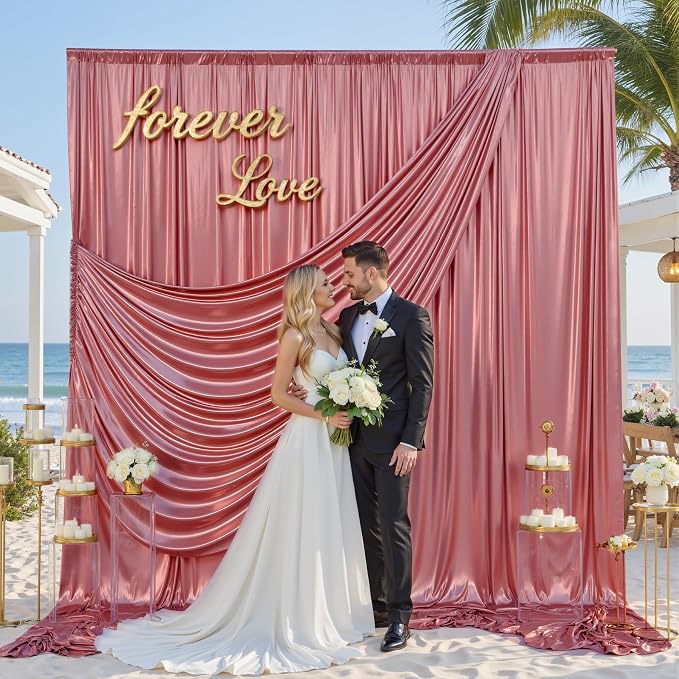 gogoparti 10x10FT Rose Gold Sequin Backdrop Curtain - 2 Panels of 5x10FT Wrinkle-Free Glitter Drapes for Photography, Birthdays, Weddings & Graduations