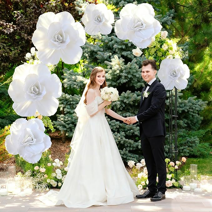 Norme 3 Pcs Artificial Giant Flowers for Decoration 12, 16, 20 Inch Wedding Large Rose Petals Giant Flowers Large White Rose for Wedding, Home Decor, Anniversary Birthday Valentine's Day