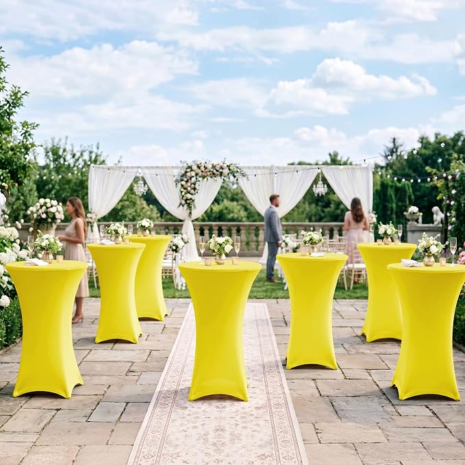 Cocktail Table Covers-Spandex Round High Top Table Cloths 6 Pack 32x43 Inch-Yellow Stretch Fitted Bar Tall Tablecloth for Pub Bistro Highboy Event Banquet Height Folding Satnding Tables