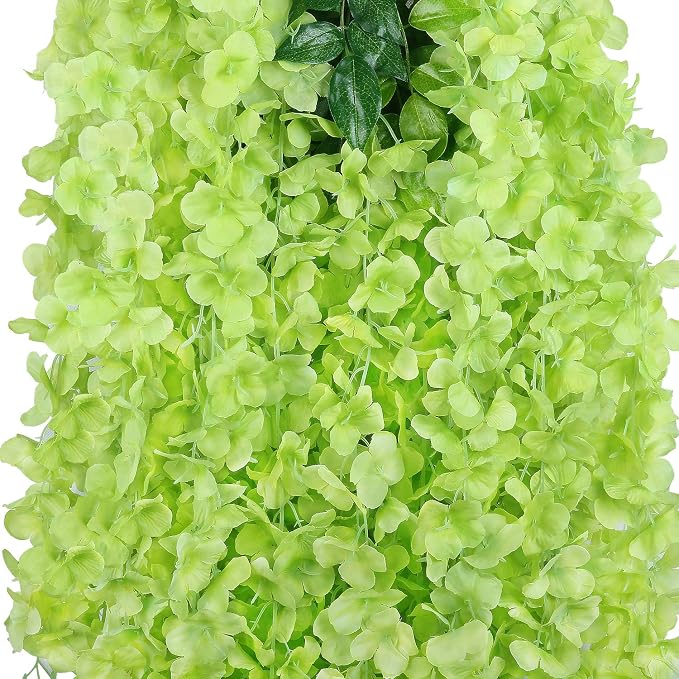 Pauwer Wisteria Hanging Flowers 12 Pack Fake Flower Garland Artificial Wisteria Vines Rattan Silk Flower String Wedding Party Wall Decorations,Green