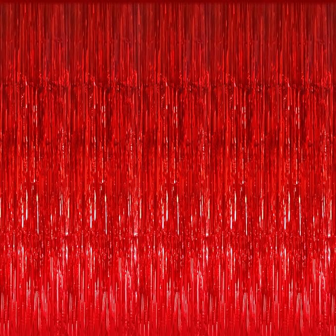 GOER 3.2 ft x 9.8 ft Metallic Tinsel Foil Fringe Curtains Party Photo Backdrop Party Streamers for Birthday,Graduation,New Year Eve Decorations Wedding Decor (1 Pack, Red)