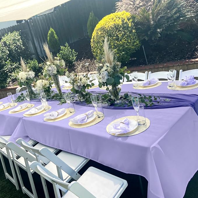 6 Pack Tablecloth 60 x 126 inch Polyester Table Cloth for 6 Foot Rectangle Tables,Stain and Wrinkle Resistant Washable Fabric Table Covers Polyester Lavender Table Clothes for Wedding,Party,Banquet