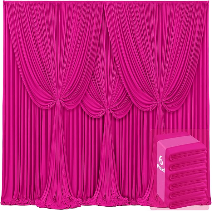 6 Panels Hot Pink Backdrop Curtains for Wedding Party Wrinkle Free Backdrops Curtain Drapes Fabric Decorations Fuchsia Photo Back Drop for Baby Shower Photography Stage Reception 30ft(W) x 12ft(H)