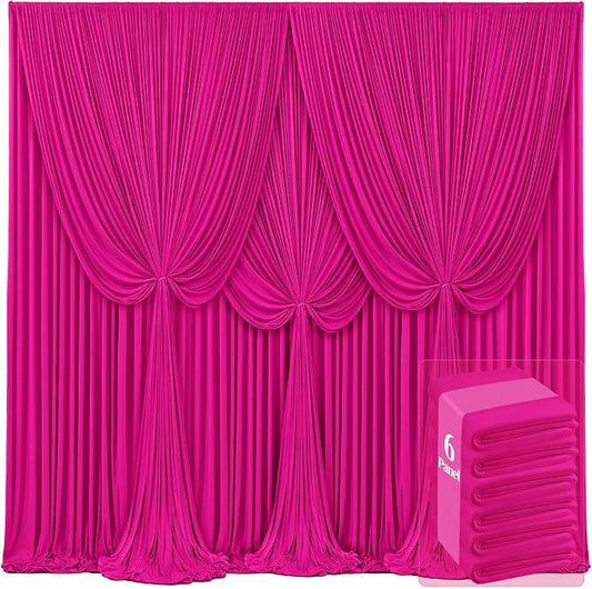 6 Panels Hot Pink Backdrop Curtains for Wedding Party Wrinkle Free Backdrops Curtain Drapes Fabric Decorations Fuchsia Photo Back Drop for Baby Shower Photography Stage Reception 30ft(W) x 12ft(H)
