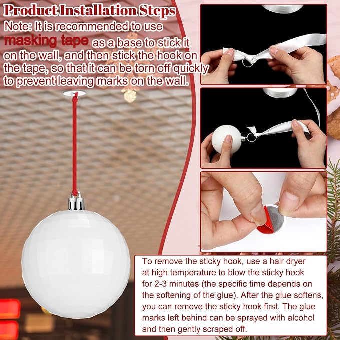 36 Pcs Christmas Balls Ornaments for Ceiling, 1.6'' 2.4'' 3.2'' Large Big Shatterproof Christmas Hanging Decorations Balls for Tree Xmas Holiday Party Indoor(Red, White)