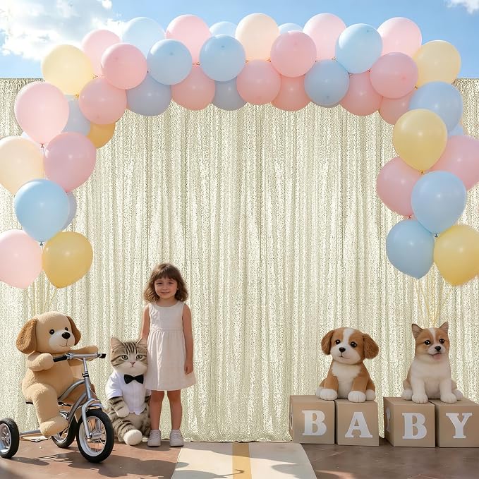 Sugargirl Champagne Sequin Backdrop Curtain 4 Panels 2FTx8FT Glitter Champagne Background Drapes Sparkle Photography Backdrop for Party Wedding Birthday Wall Decoration