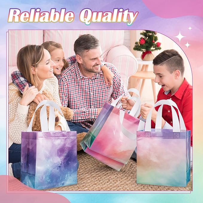Wesnoy 18 Pcs Tie Dye Woven Gift Bags with Handles Reusable Party Favor Goodie Bags Bulk, Spring Rainbow Color Tote for Women Wedding Birthday Bridal Shower Decoration
