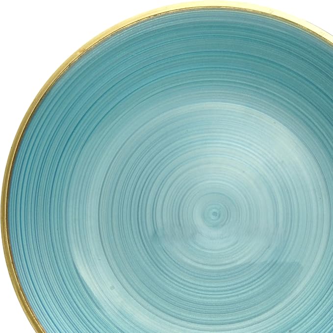 OCCASIONS 50 Plates (25 Guests) Disposable Plastic Plates, Heavy Duty Fancy China-Like Look Dinnerware Set for Wedding Party - 25x10'' Dinner+ 25x7'' Salad & Dessert - BPA Free, Belize in Blue & Gold