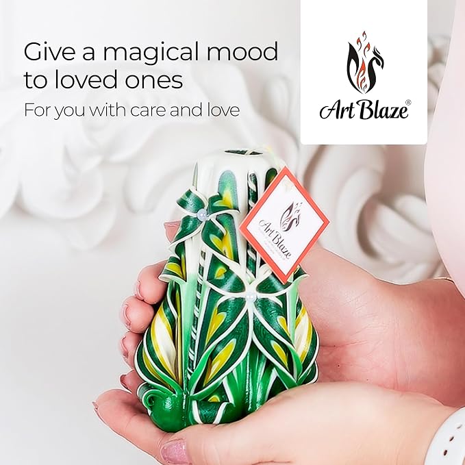 Carved Candles - Handmade Decorative Large Candle – Tall Long Burning Cute Spiral Candle for Women – for Home Decor, Cozy Cottage Core Gift - Christmas Gift for Mom - Summer Glade