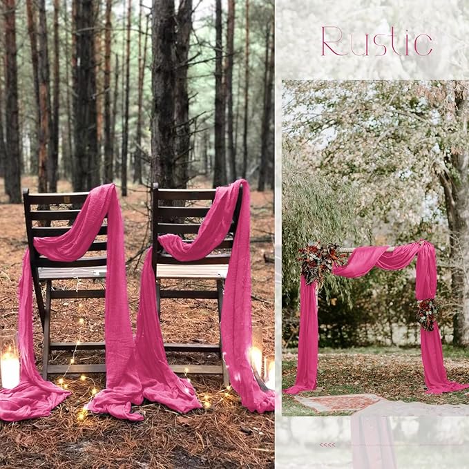 20 Pack Hot Pink Table Runner 10Ft Cheesecloth Table Runner Boho Gauze Table Runners Romantic Long Sheer Fabric Cheese Cloth Table Runners for Wedding Party Bridal Shower(Hot Pink)