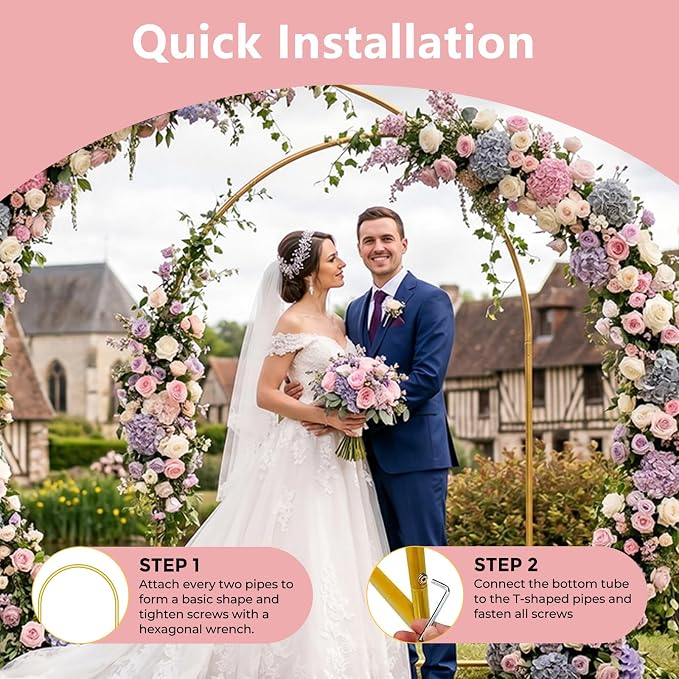 Metal Arch Backdrop Stand, 6FT+5FT+4FT Wedding Arch Frame, Gold Wedding Arch Backdrop Stand Set of 3, Balloon Arch Backdrop for Wedding Birthday Party Baby Shower Graduation Ceremony Decor