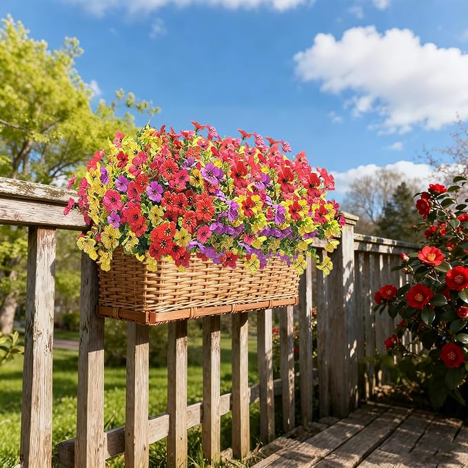 12 Bundles Artificial Flowers for Spring Summer Outdoor Decoration Faux Greenery uv Resistant Artificial Outside Flowers Fake Flowers for Porch Garden Home Patio Cemetery Decor (Mixed Color)