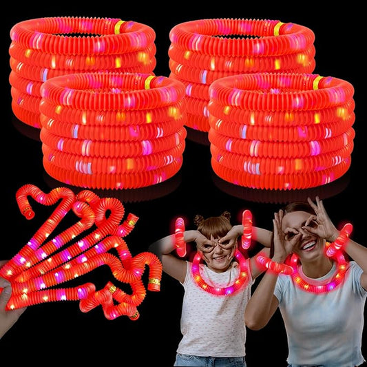 Red Graduation Glow Sticks Pop Tubes 24 PCS,Light Up Bracelets Necklaces,Glow Party Favors for Kids Graduation Party,Kindergarten Preschool End of School Year Goodie Bag Stuffers Classroom Prizes
