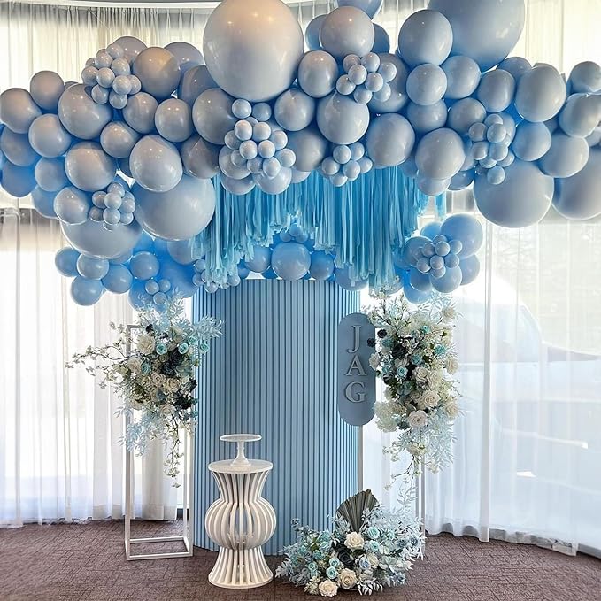 Double Stuffed Pastel Blue Balloon Garland Kit, Baby Blue Balloons Different Sizes 18/12/10/5 Inch Macaron Light Blue Latex Balloons Arch Kit for Gender Reveal Birthday Baby Shower Party Decorations